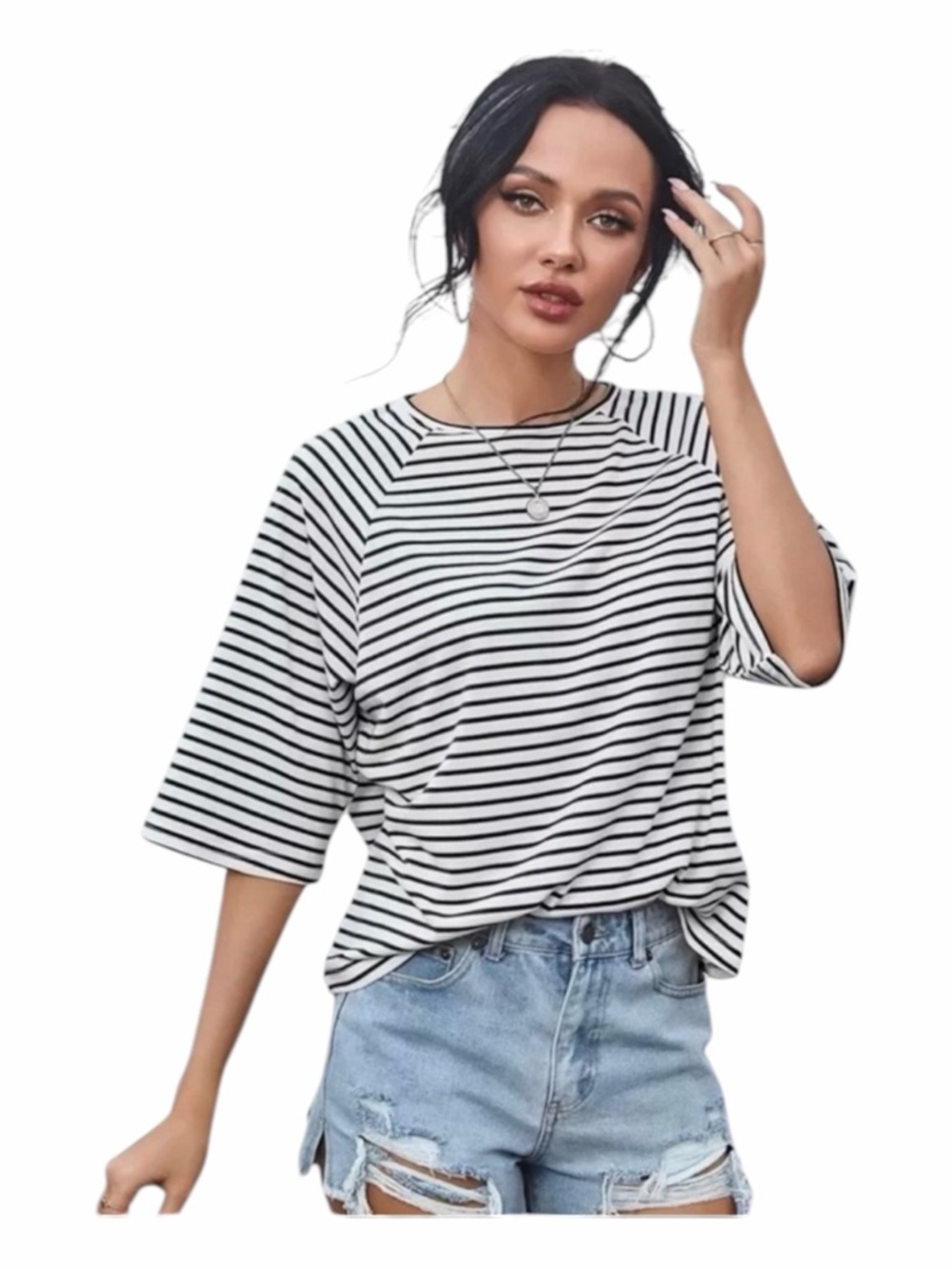 SHEIN Striped Boatneck Raglan Sleeve Top NWT